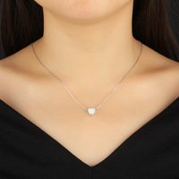 Mode Solitaire Opale Collier 925 Sterling Silver Heart Pendentif Clavicule Chaîne pour la Fête des Mères Saint Valentin Cadeau