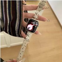 Bracelet de montre en perles style vintage pour Apple Watch 41 42 44 45 49 mm, bracelet de montre intelligente en velours côtelé avec design en perles