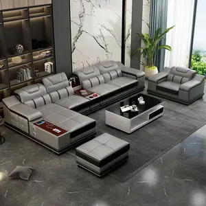 2024 Cheap Living Room Furniture Sofas Sectionals L Shape Leather Sofa Set With Customize Material Function Table