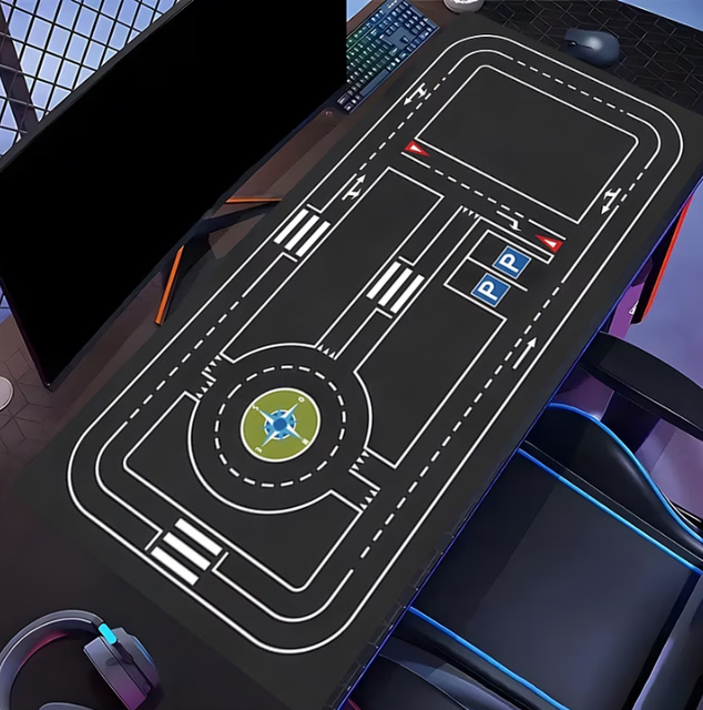 XXL Future Track Gaming Mousepad - Extra-large Desktop Mat with Parking Area and Traffic Lights, Durable Surface 90x40cm