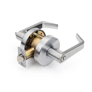 Serrure cylindrique de porte commerciale de grade 2 avec clé, en acier inoxydable 304, pour porte ASA 4-7/8" avec gâche, finition chrome satiné - Product Image 1