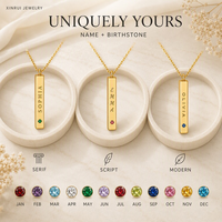 Collier personnalisé en acier inoxydable plaqué or 18 carats Xinrui avec nom et barre verticale 3D, bijou avec pierre de naissance, étanche, cadeau