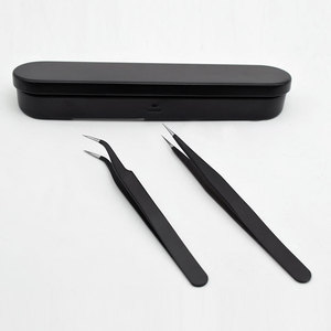 Eyelash Tweezers Set 2-Pack Stainless Steel Precision Curved Straight Tips For <b>Lash</b> Extension Grafting - Product Image 1