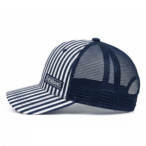 Casquette de camionneur vintage rayée avec logo, casquette de camionneur en maille à 5 panneaux, casquette snapback unisexe adulte, casquettes de camionneur de haute qualité pour l'extérieur - Product Image 3