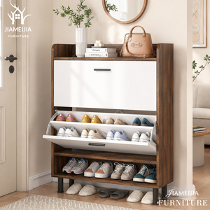 Organisateur de chaussures 3 niveaux peu encombrant avec porte-bottes rabattable et armoire fermée – Solution pour petits appartements - Product Image 1