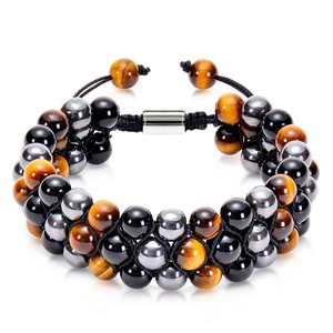 Triple Protection <b>Bracelet</b> for Men Women Pure Handmade 8mm Natural Tiger Eye Obsidian Hematite Healing <b>Crystal</b> <b>Bracelet</b> - Product Image 1