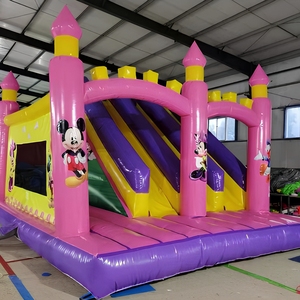Château gonflable à thème <span class=keywords><strong>de</strong></span> dessin animé en PVC avec <span class=keywords><strong>toboggan</strong></span>, facile à installer, rose et violet, pour les enfants, les sauts et les parcs d'attractions - Product Image 2