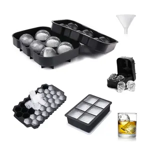 Custom 6 Cavity Set Square Round Ball Sphere Molds 100% Silicone Rubber Ice Cube Tray With Lid