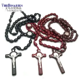 Plastic beads Rosaries Necklace Oval Beads Crucifix Catholicism Religious Necklaces