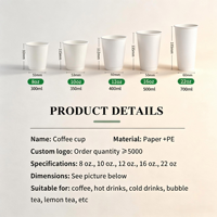 Gobelets en papier jetables à double paroi pour boissons chaudes et froides, personnalisables avec logo, pour salons de thé et bubble tea
