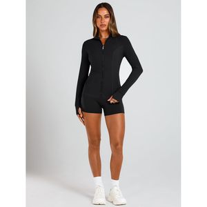 FOXA Women's Lightweight Zip Up <b>Jacket</b> Full Sleeve Knitted Breathable Fitted Gym <b>Workout</b> Coat With Pocket - Product Image 3