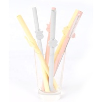 Paille en silicone réutilisable pliable et flexible pour enfants avec étui, personnalisable