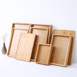 Bamboo Serving <b>Trays</b> Rectangular Natural Wood Hotel Restaurant Coffee <b>Tea</b> <b>Tray</b> Set With Handles For Dining Service - Product Image 2
