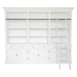 Étagères à livres en bois massif de qualité supérieure avec rangement, grande <span class=keywords><strong>bibliothèque</strong></span> ouverte avec portes fermées et échelle pour la <span class=keywords><strong>bibliothèque</strong></span> à domicile - Product Image 4