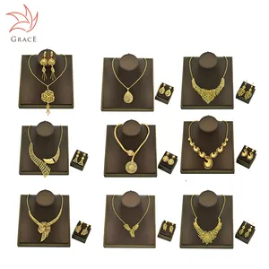 Wholesale Price Brass/Copper 24K Gold Plated Bridal African Woman Jewelry Set For Wedding Indian Necklace/Earrings