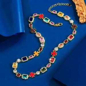 Collier de luxe 2025 en pierres précieuses mélangées, design croix tennis, zircon exquis, chaînes ajustables tendance pour femme, meilleure qualité - Product Image 5