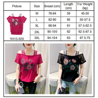 Camiseta Floral colorida para mujer, doble capa, gasa de seda helada, manga corta, encaje de flores de diamantes de imitación, camisetas, ropa de fiesta