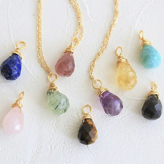 crystal necklace natural stone 18K Gold Plated Jewelry Tiger Eye Black Agate Rose Quartz Amethyst Natural Stone Pendant necklace