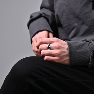 Hip-hop unisex rainbow striped <b>titanium</b> steel <b>ring</b>, unique and fashionable everyday jewelry. - Product Image 3