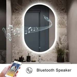 Modern Home Half Moon Round Shape Led Light Smart Mirror Touch Sensor Switch Wall Bathroom Mirror