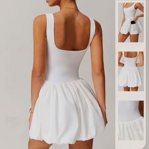 Custom Comfortable Breathable Quick Dry Tank <b>Top</b> Tennis Dress Women Outdoor Running Fitness Built-In Shorts Front 100% Polyester - Product Image 3
