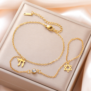 Pulsera de Dedo con Estrella de <span class=keywords><strong>David</strong></span> <span class=keywords><strong>y</strong></span> Circonita Transparente Myshape, Pulseras de Acero Inoxidable Color Dorado para Mujer, Amuleto, Joyería Judía, Regalo - Product Image 1