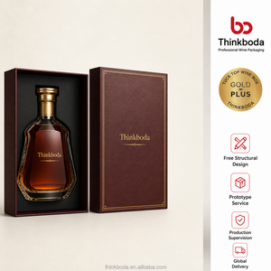 Caja Rígida para <span class=keywords><strong>Coñac</strong></span> Color Borgoña con Tapa Separada, Inserto de Espuma Negra, Borde Delgado Dorado, Impresión de Lujo, Empaque de Regalo para Brandy y Licores - Product Image 1