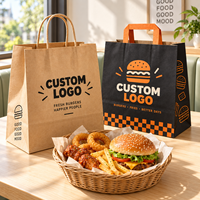 Sacs à hamburgers en papier kraft résistant avec logo personnalisé imprimé, fond renforcé, pour les commandes à emporter et à livrer
