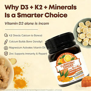 Suplemen Vitamin D3 K2 Bebas Gula, Kunyit Jahe Gummies Label Pribadi Laris Manis, Mendukung Kesehatan Tulang dan Sendi, 60 Kapsul - Product Image 2