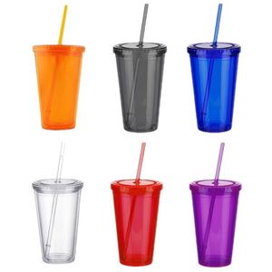 Wholesale <b>Reusable</b> Tumbler Double Layer Plastic Acrylic <b>Cup</b> <b>With</b> <b>Lid</b> for Direct Drinking Custom Logo Option - Product Image 1