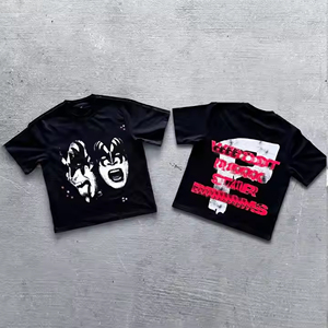T-shirt Hip Hop personalizzata con lavaggio acido musicale senza maniche con top di nuovo Design alla moda da uomo 100% stampa a scarico in cotone - Product Image 3