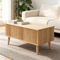 Mesa de Centro Vertical Personalizada com Tampo Elevatório em MDF, Caixa de Armazenamento Dividida, Pés de Madeira com Acabamento Dourado para Sala de Estar