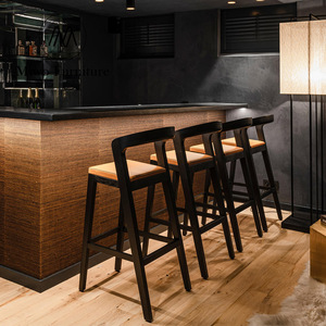 Hiện Đại Bằng Gỗ Quán Cà Phê Cửa Hàng Da Đệm Cao Nhà Bếp Nhà Hàng Bằng Gỗ Quầy Bar Phân Ghế Ăn Đặt - Product Image 3