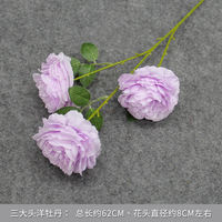 Rangkaian Bunga Sutra Tiga Tangkai Peony Asli untuk Dekorasi Pernikahan, Hotel, Lobi, dan Pesta