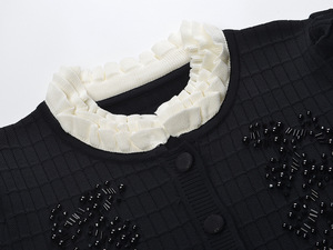 Cárdigan Corto de Punto con Cuello de Encaje de Diseño Moderno para <span class=keywords><strong>Mujer</strong></span>, Manga Larga, Color Sólido, Estilo Básico, Mano de Obra <span class=keywords><strong>Fina</strong></span> con Cuentas - Product Image 4