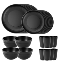 Vente flash : Ensemble de vaisselle en plastique PP et paille de blé Trustloops, écologique, commercial, noir, bol, assiette, gobelet, steak