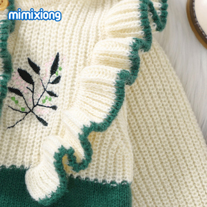 2023米米雄荷花领婴儿针织连裤长袖学步连身衣女童服装 - Product Image 3