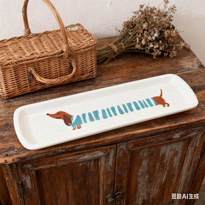 Restoran güzel dikdörtgen uzun düz sandviç meyve gıda plaka tatlı çıkartmaları ile özel sevimli Wiener köpekler beyaz porselen çanak - Product Image 2