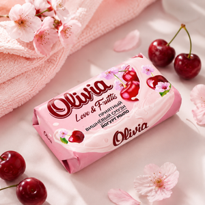 Cherry Scented Moisturizing Bar <b>Soap</b> with Glycerin for Daily Body and Hand Care 140 g Olivia Love & Fruttis - Product Image 1