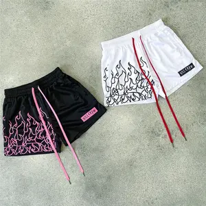 2024 Summer Flame Men's Breathable And Quick-Drying Mesh Basketball Shorts Street Style Sports Casual Fitness Shorts For Men