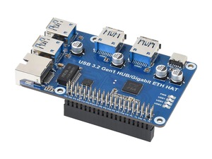 Waveshare USB 3.2 Gen1 et HUB Ethernet Gigabit HAT pour Raspberry Pi, 3x USB 3.2 Gen1, 1x Gigabit Ethernet, sans pilote K815 - Product Image 2