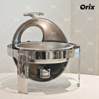 Dôme de buffet rond en acier inoxydable avec couvercle à charnière, verre de visualisation et support trépied pour la restauration hôtelière