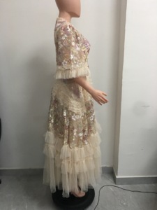 Robe longue de <span class=keywords><strong>soir</strong></span>ée féerique pour femme, ornée de sequins et de fleurs, avec volants en tulle superposés - Sehe Fashion - Product Image 6