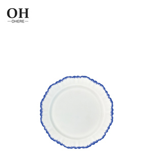 Ohere Tốt Xương 4Pcs Bộ Đồ Ăn Màu Xanh Rim Đám Cưới Bữa Ăn Tối Tấm Bán Buôn Hình Dạng Không Thường Xuyên Tấm Sạc Cho Đảng & Nhà Hàng - Product Image 4