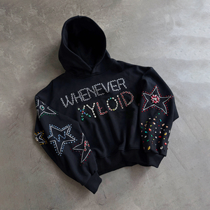 Chaquetas de suéter personalizadas de alta calidad, sudaderas con cremallera y pedrería para invierno, fabricante de sudaderas extragrandes de 500 g/m², unisex. - Product Image 3
