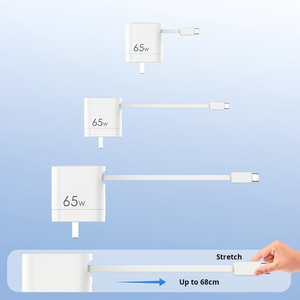 65W Bloco Carregador com Cabo Retrátil Tipo C e Dual Port Viagem GAN Carregador, PD PPS Rápido Carregador de Parede Dobrável - Product Image 5