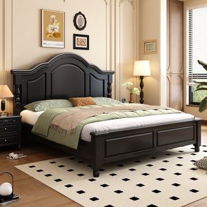 Cama Doble de Madera Maciza Estilo Americano 1500x2000mm 1800x2000mm con Almacenamiento, Muebles para Dormitorio Principal, Madera de Caucho M9128 - Product Image 1