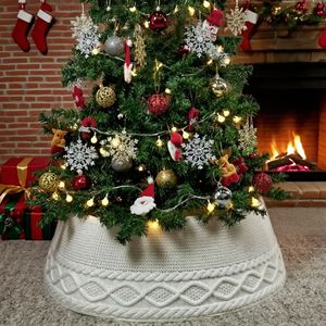 Christmas <b>Tree</b> Ornaments Around White Knitted Christmas <b>Tree</b> <b>Skirt</b> for Holiday Home Scene Arrangement Decoration - Product Image 3