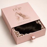 Caja de lujo personalizada con LOGO para pelucas, con ventana, cinta de satén y detalles en lámina dorada, caja de regalo tipo cajón para pelucas de mujer.