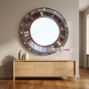 Miroir rond en bois recyclé vintage indien avec cadre fait main, décoration de salon, miroir de salle de bain pour hôtel, ferme - Product Image 3